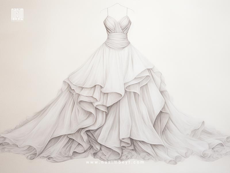 طراحی لباس عروس روی کاغذ